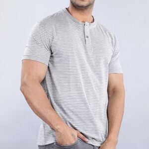 F&S Henley Grey Striped Organic Cotton T-Shirt